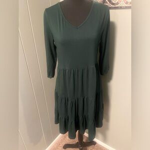 Lyrur Womens Dress Long Sleeve Flowy Tiered Green Dress, Size SMALL